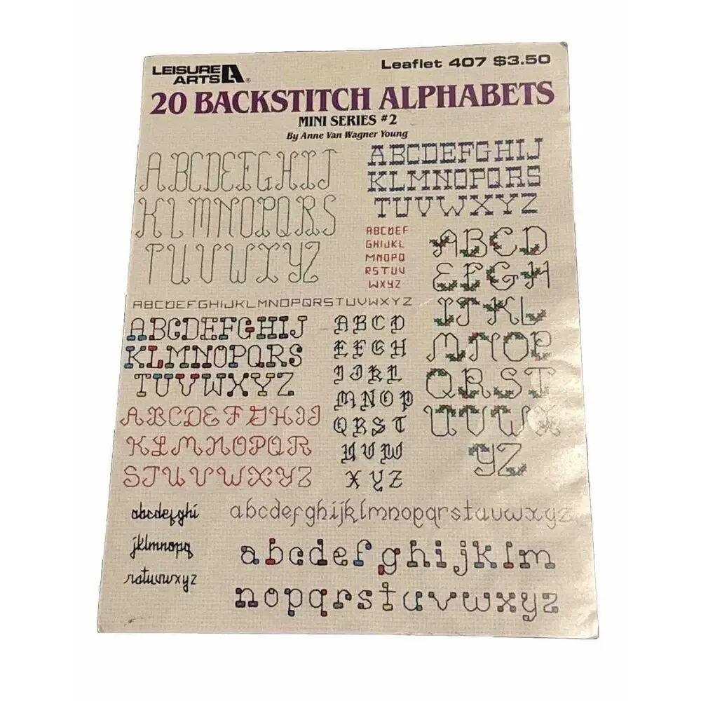 20 Backstitch Alphabets Leisure Arts Leaflet #407 Cross Stitch 1985 VTG Series 2